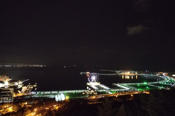 Baku Night Panoramic tour - Heydar Aliyev Cultural Centre at night: outside views and an I Love Baku photo moment